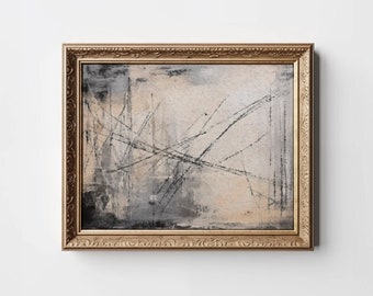Abstracte krabbelprint, beige krabbelkunst, humeurige vintage muurkunst, zwarte krabbelposter, neutrale lijntekeningen, midden van de eeuw Instant Download