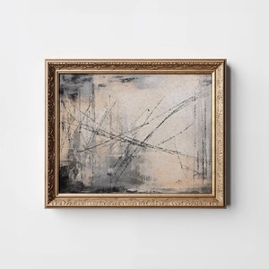 Impressão de rabisco abstrato, arte de rabiscos bege, arte de parede vintage temperamental, pôster de rabisco preto, arte de linha neutra, download instantâneo de meados do século