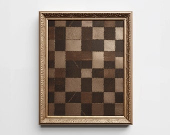 Geruite muurkunst, moderne geruite kunstprint, humeurige neutrale kunstprint, trendy beige geruite kunst, bruin geruite print direct downloaden