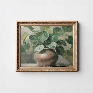 Pothos Wall Art, Moody Plant Print, Botanical Oil Painting, Plant Lover Gift Idea, Abstract Greenery Art Print, Devil&#39;s Ivy Vintage Download