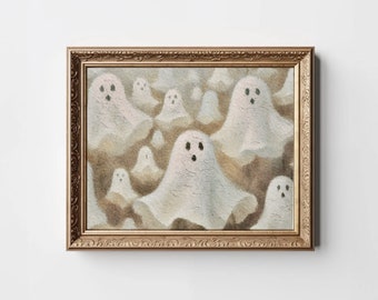 Impressão de fantasmas abstratos: arte de parede neutra de Halloween (download digital)