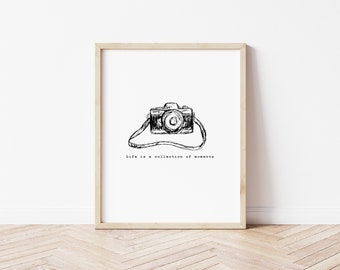 Vintage Camera Print, Camera Wall Art, Camera Sketch Art, Camera Printable, Photography Quote Print, Photographer Gift Instant Download