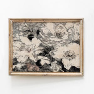 Dunkel launische Blumen Druck, abstraktes florales Kunstwerk, Vintage Blume druckbare, schwarze Zeichnung Kosmos Wandkunst, moderne organische Skizze Download