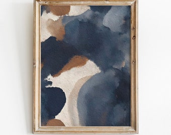 Navy Abstract Wall Art, Watercolor Art Print, Blue Modern Abstract Print, Trendy Printable Art, Navy Painting Mid Century Instant Download