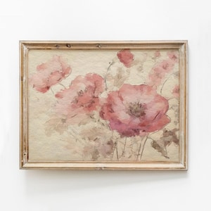 Vintage Flower Print, Abstract Floral Antique Printable, Pink Rose Painting, Girls Room Wall Art, Neutral Nursery Decor, Watercolor Download