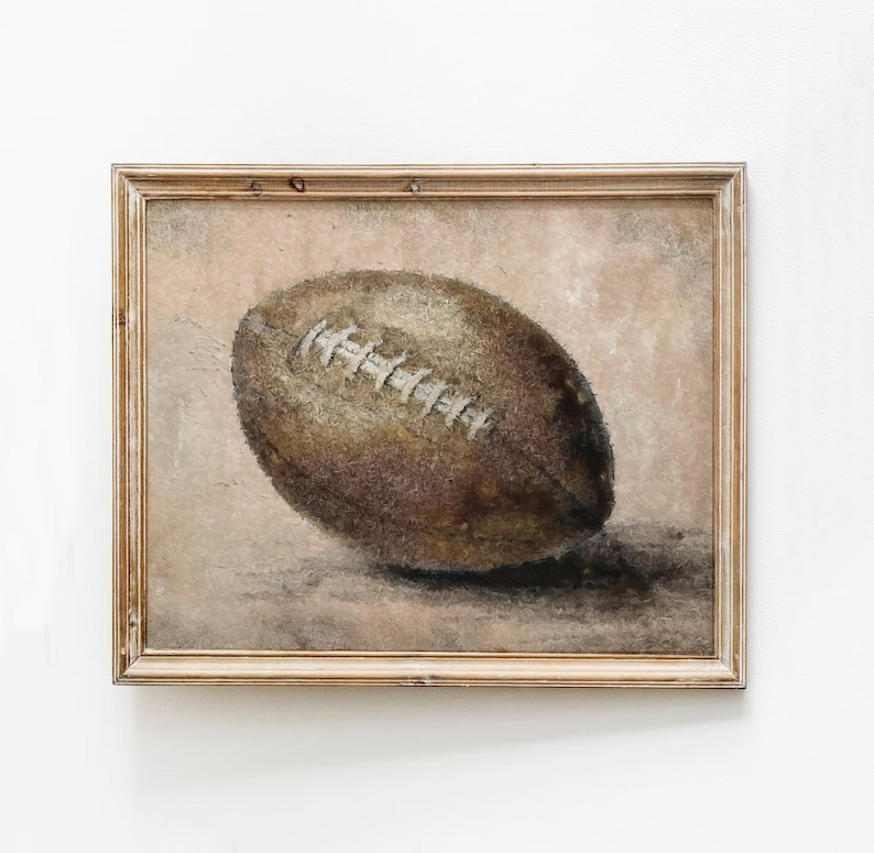 Vintage Football Print, Brown Abstract Sports Painting, Moody Kids Neutral Art, Athlete Wall Art, Modern Organic Decor, Boys Room Download image 3