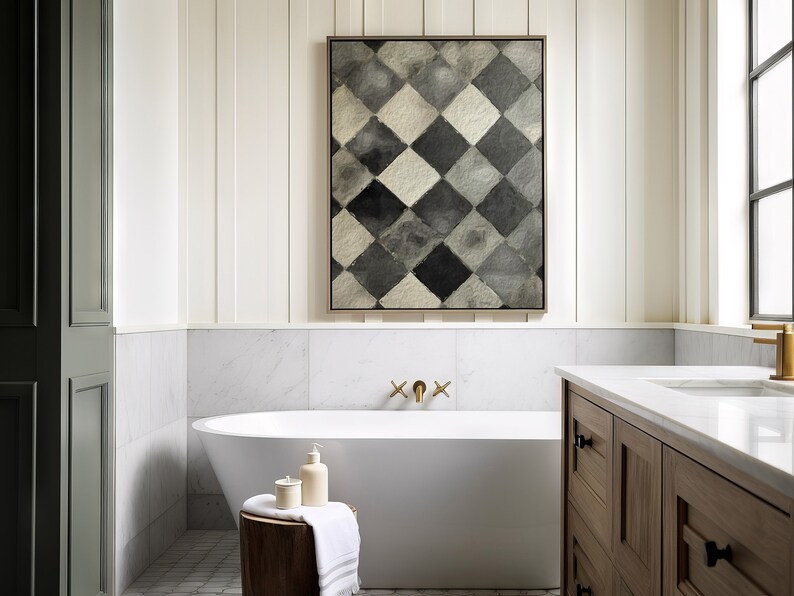 Dimond Checker Print, Modern Checkered Print, Moody Wall Art, Trendy ...