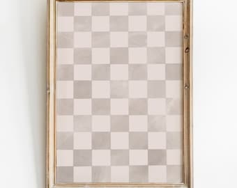 Checkered Art Print, Trendy Checkered Print, Neutral Checkerboard Printable, Beige Checkered Wall Art, Checkered Painting Instant Download