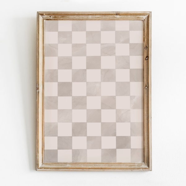 Checkerboard Watercolor Print, Checkered Art Print, Neutral Checkerboard Printable, Beige Checkered Wall Art, Vintage Checkered Download