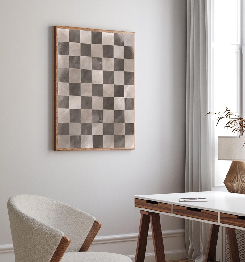 Rustic Checkard Print Checkered Wall Art, Modern Checkered Art Print, Modern Neutral Art ...