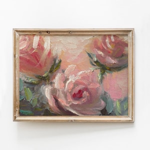 Abstract Rose Painting, Vintage Muted Pink Flower Printable Art, Pink Roses Painting, Girls Room Wall Art, Abstract Flowers Instant Download