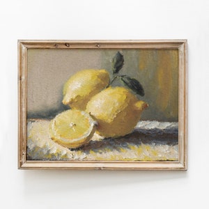 Zitronen Druck, Zitrone Stillleben Malerei, stimmungsvolle Vintage Kunstdruck, Zitrus Wand Dekor, antikes Obst Kunst, Küche Wandkunst, Sofort Download