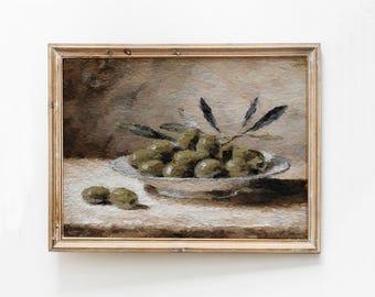 Moody Olives Still Life Painting: Rustic Kitchen Print (Digital Download)