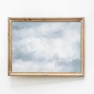 Cloud Painting Print, Abstract Blue Sky Printable, Vintage Wall Art, Digital Fine Art, Original Clouds Study Watercolor Instant Download