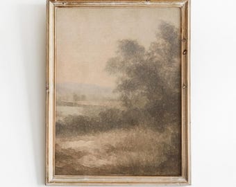 Beige Abstract Art, Moody Neutral Print, Landscape Watercolor Painting, Modern Organic Decor, Tree Field Wall Art, Vintage Brown Download