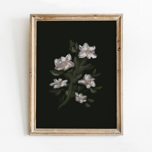 Moody Cosmos Print, Abstract White Floral Art, Moody Flower Printable, Vintage Drawing Botanical Painting, Modern Organic Instant Download