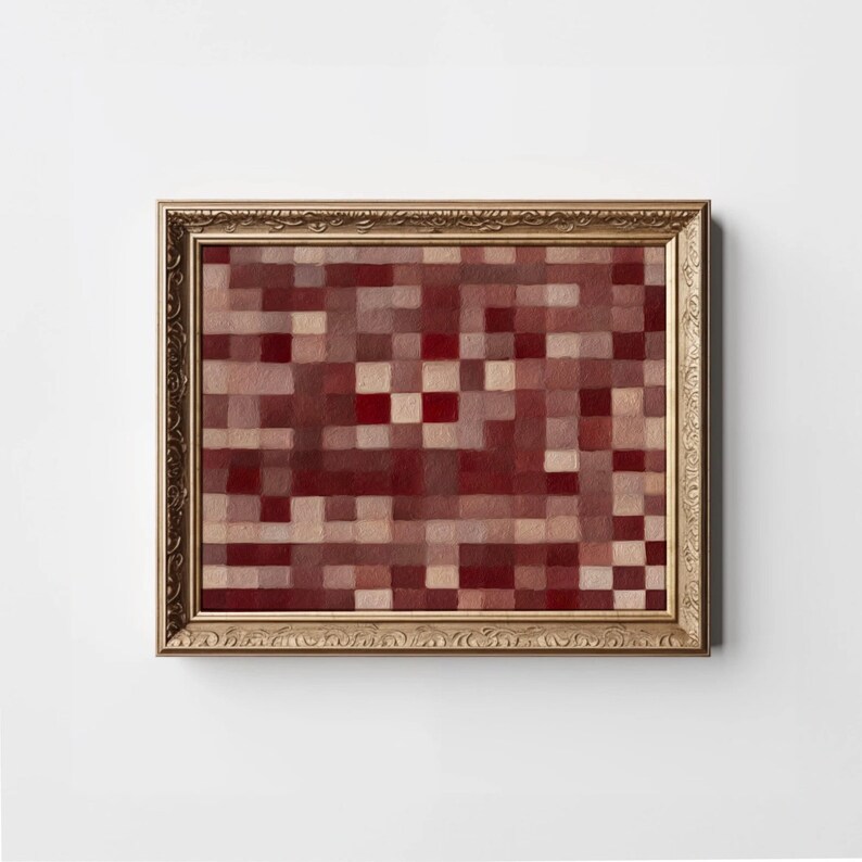 Burgundy Checkered Wall Art, Modern Maroon Checkered Art Print, Modern ...