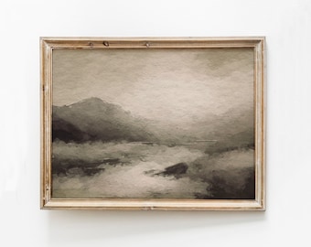 Impression neutre de paysage de montagne : aquarelle abstraite de mauvaise humeur (téléchargement numérique)
