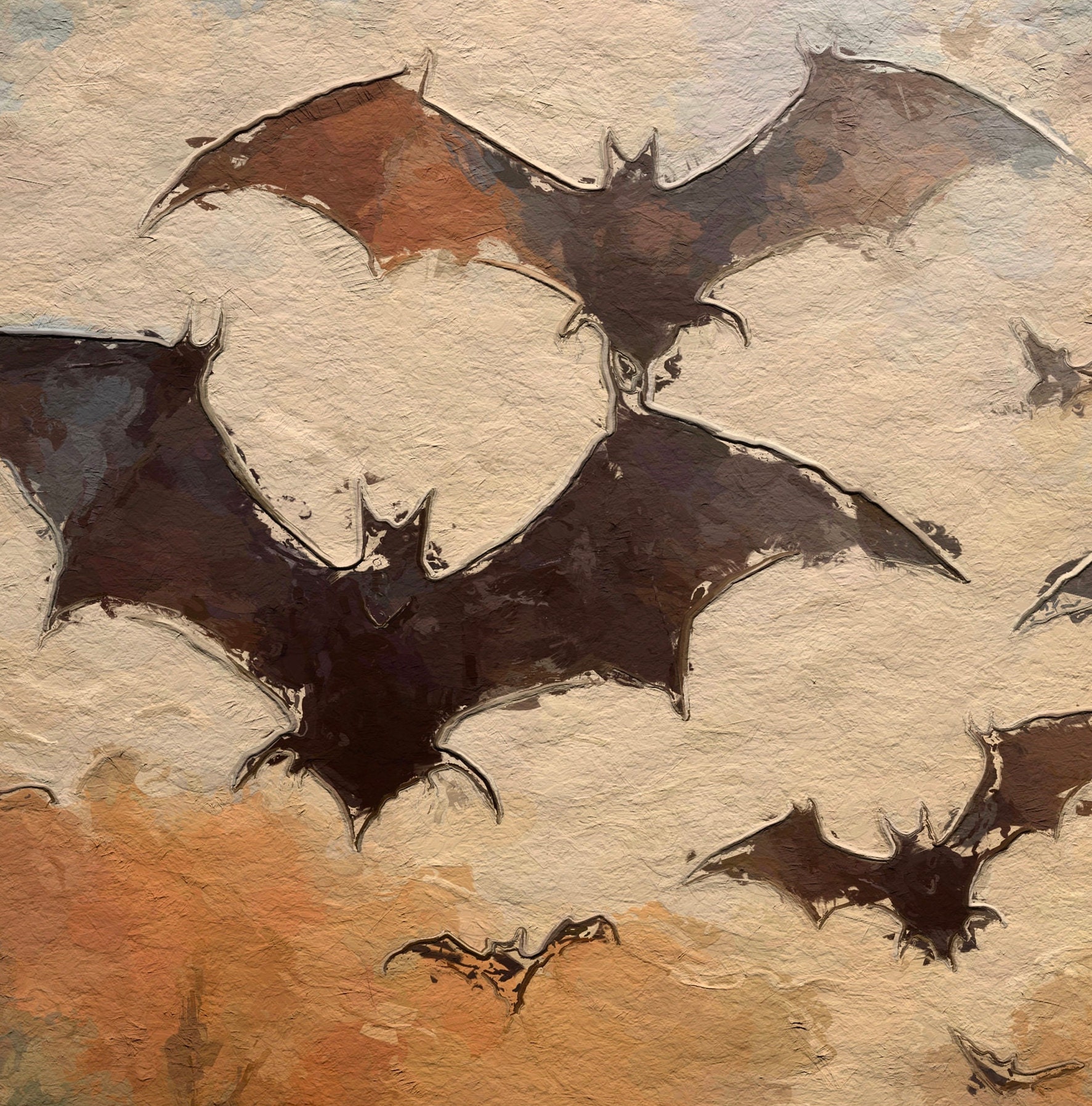 Abstract Bats Print, Moody Bat Painting, Modern Spooky Wall Art ...