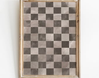 Checkered Wall Art, Modern Checkered Art Print, Modern Neutral Art Print, Trendy Checkered Art, Watercolor Checker Print Instant Download