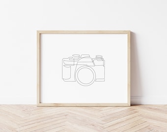 Camera Line Print, Camera Line Art, Camera Printable, Vintage Camera Drawing, Photographer Print, Photography Lover Art Instant Download