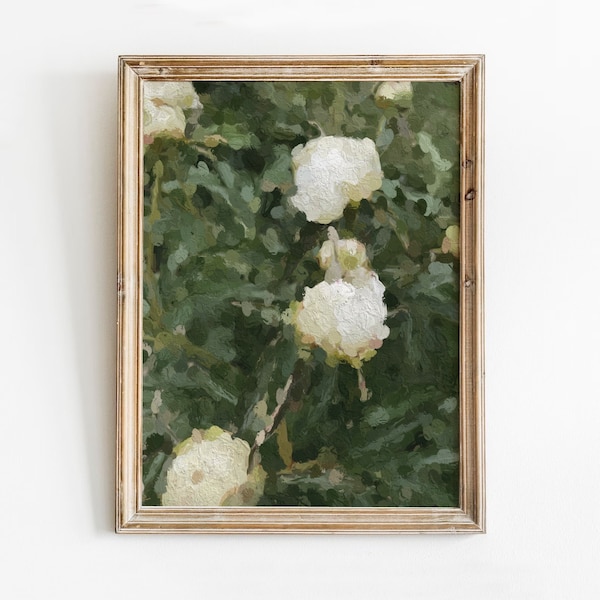 White Peonies Oil Painting Print, Peony Flower Art, Impressionist Flowers Print, Textured Painting Wall Art, Floral Vintage Instant Download