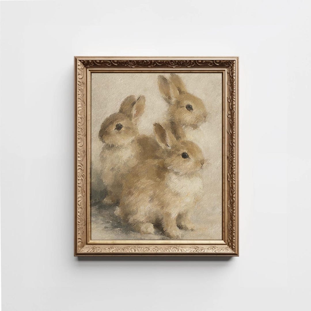 Vintage Bunny Wall Art Printable, Cottagecore Rabbit Nursery Decor ...