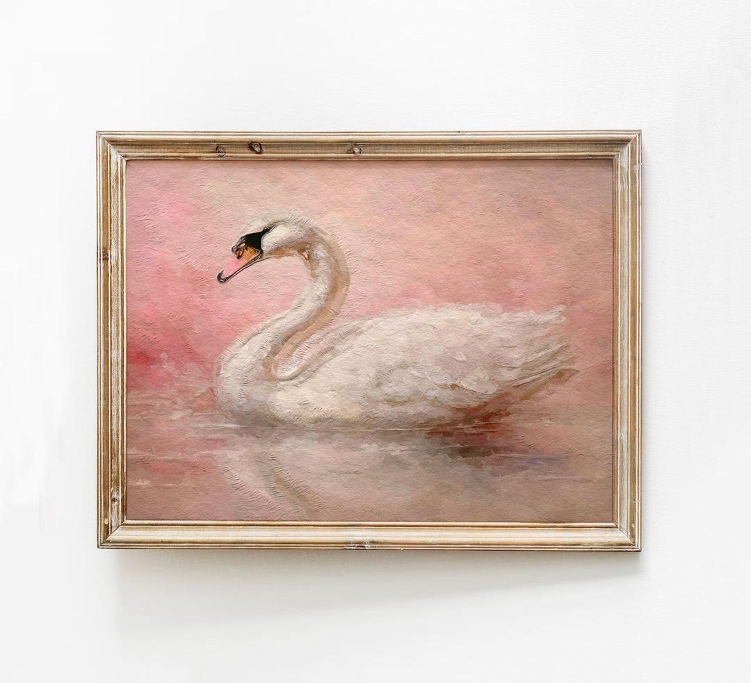 Vintage Pink Swan Print, Nursery Room Painting, Bird Abstract Blush Art ...