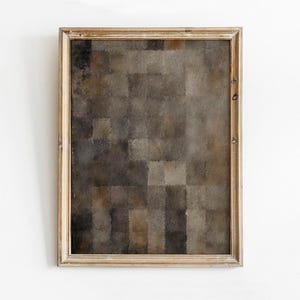 Dunkel schwermütiger schwarzer abstrakter Druck, anthrazitfarbenes quadratisches Ölgemälde, modernes organisches Dekor, karierte Wandkunst, geometrischer Download