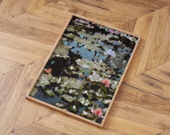 Moody Lily Pads Impressionist Print: Monet Inspired Pond Art