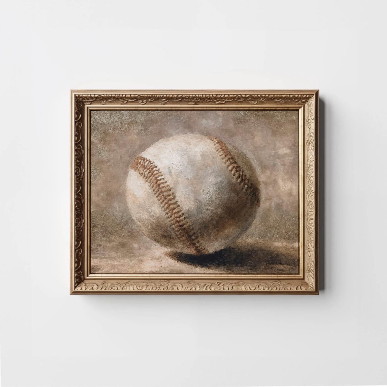 Rustic Softball Vintage Baseball Print, Softball Painting, Dorm Sports Art, Moody Kid ...