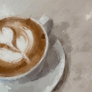 Latte Ölgemälde Druck, Kaffee Stillleben, Coffee-Shop Ölgemälde, Latte Kunstdruck, Küche Wandkunst, Kaffee Malerei Download Bild 7