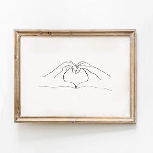 Impression au trait coeur mains, dessin au trait coeur main, dessin coeur main croquis art mural, cadeau Saint Valentin pour conjoint, coeur main téléchargement immédiat