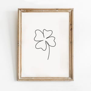 Impression au trait trèfle, oeuvre d&#39;art trèfle, trèfle à 4 feuilles imprimable, impression trèfle, art mural trèfle, art déco de la Saint-Patrick, téléchargement immédiat