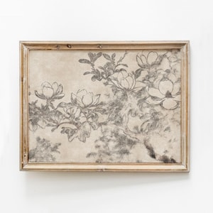 Vintage Magnolie Druck, Distressed Floral Antique druckbare, Beige Blume Poster, Skizze Wandkunst, Neutral Kinderzimmer Dekor, Mädchen Zimmer-Download