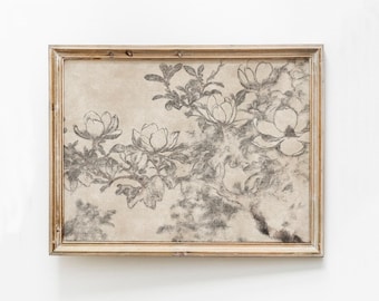 Vintage Magnolia Print, Distressed Floral Antique Printable, Beige Flower Poster, Sketch Wall Art, Neutral Nursery Decor, Girl Room Download