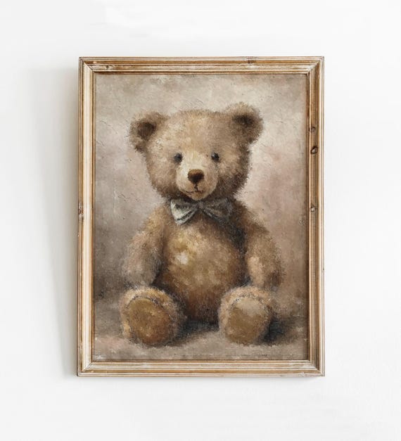 Vintage Teddy Bear Print, Nursery Room Painting, Kid Neutral Art