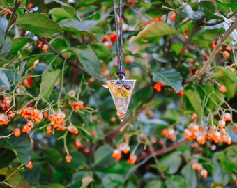 Dried Sunflower Triangle Pendant