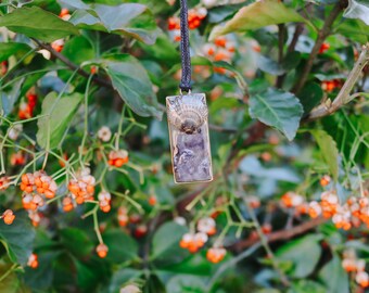 Seashell and Amethyst Rectangle Pendant