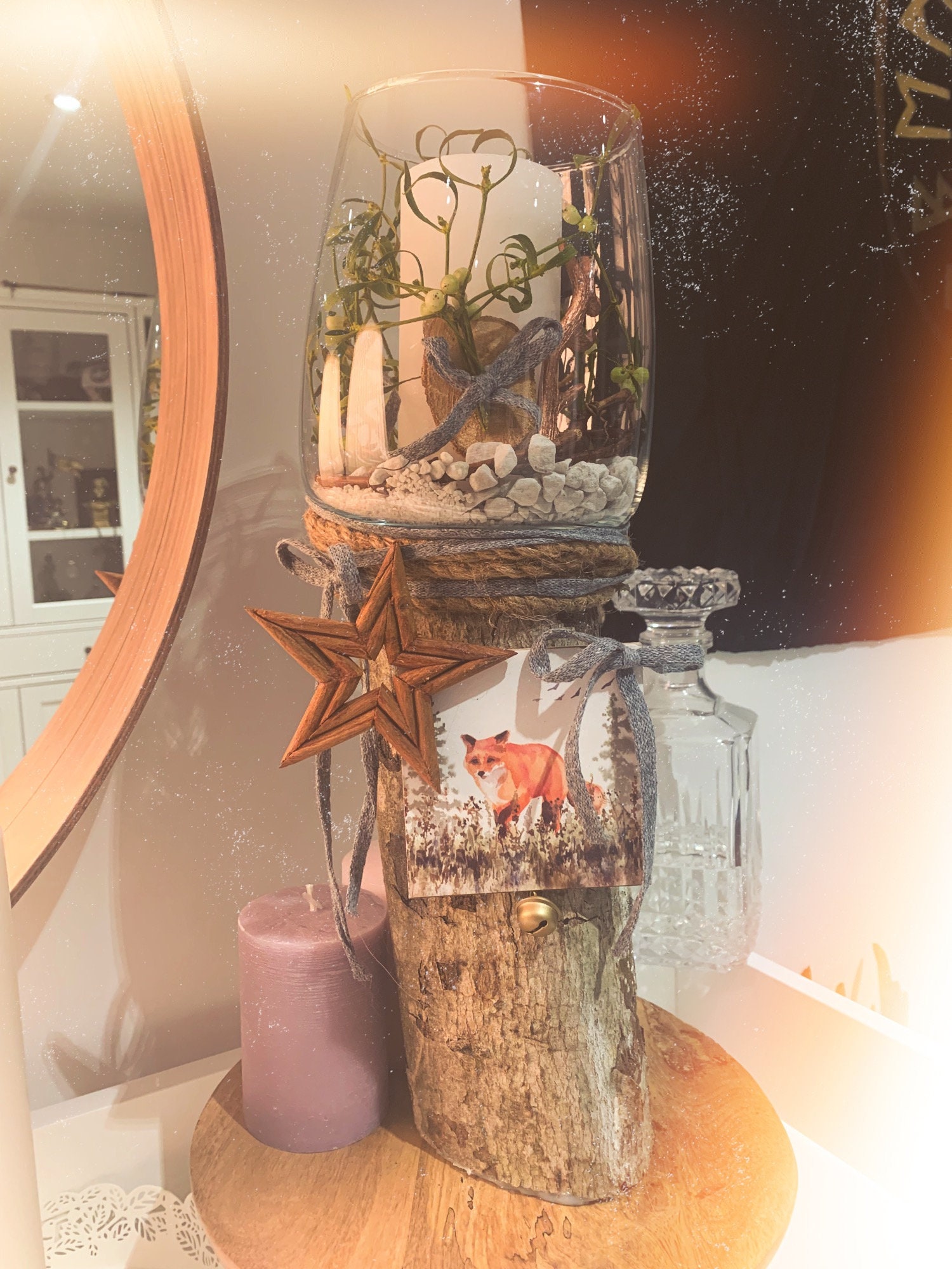 Bougeoir Décoratif Bois et Verre Automn