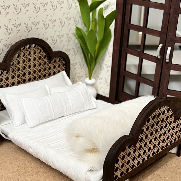 Laser Cut File Dollhouse Miniature Rattan Double Bed | 1:12 Scale Laser Cut Full Bed With Rattan Effect | Glowforge, Mira, Cricut