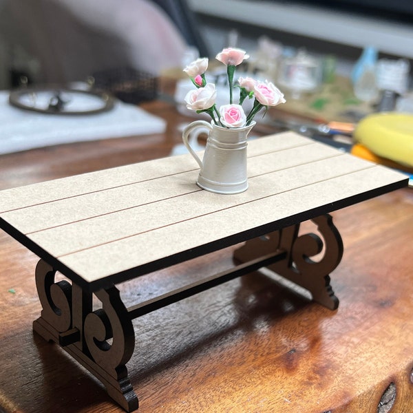 SVG File Dollhouse Miniature Farmhouse Trestle Table | Digital File for 1:12 Scale Laser Cut Rustic Dining Table | Laser File