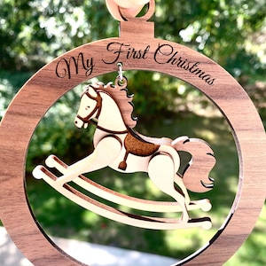 Rocking Horse Christmas Ornament SVG File | Glowforge Cut File | Holiday Decor
