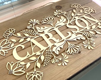 Bordure de nom floral folklorique | Fichier SVG Glowforge | Découper ou graver