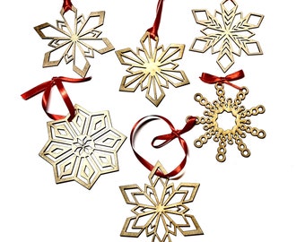 SVG File Laser Cut 6 Geometric Snowflake Ornaments | Cut File for Glowforge Mira Omtech Thunder All Lasers