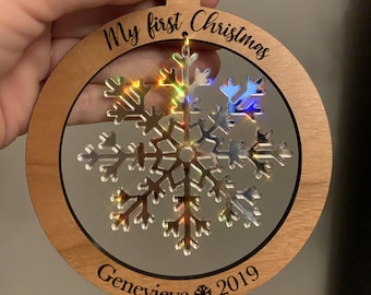 FICHIERS d’ornement SVG Glowforge | Ring, Disc & Snowflakes | 1 Fichier = 7 Ornements possibles | Mix + Match