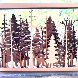 Layered Wooded Scene Shadowbox / Glowforge SVG Laser Cut Files / 5 Layer Art File / Woodland Creatures / Rustic Farmhouse Home Decor