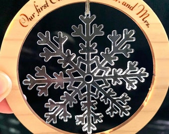 First Married/Couple Christmas Ornament SVG File | Glowforge Cut File | Hanging Holiday Ornament