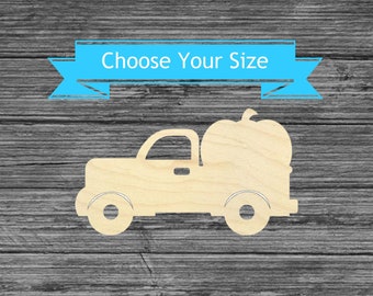 Pumpkin Farm Truck Wood Cutout - Laser Cut Pickup - Multiple Sizes Wood Craft Blanks