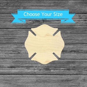 Maltese Cross Firefighter Badge Wood Cutout - Laser Cut Shape - Multiple Sizes Wood Craft Blanks